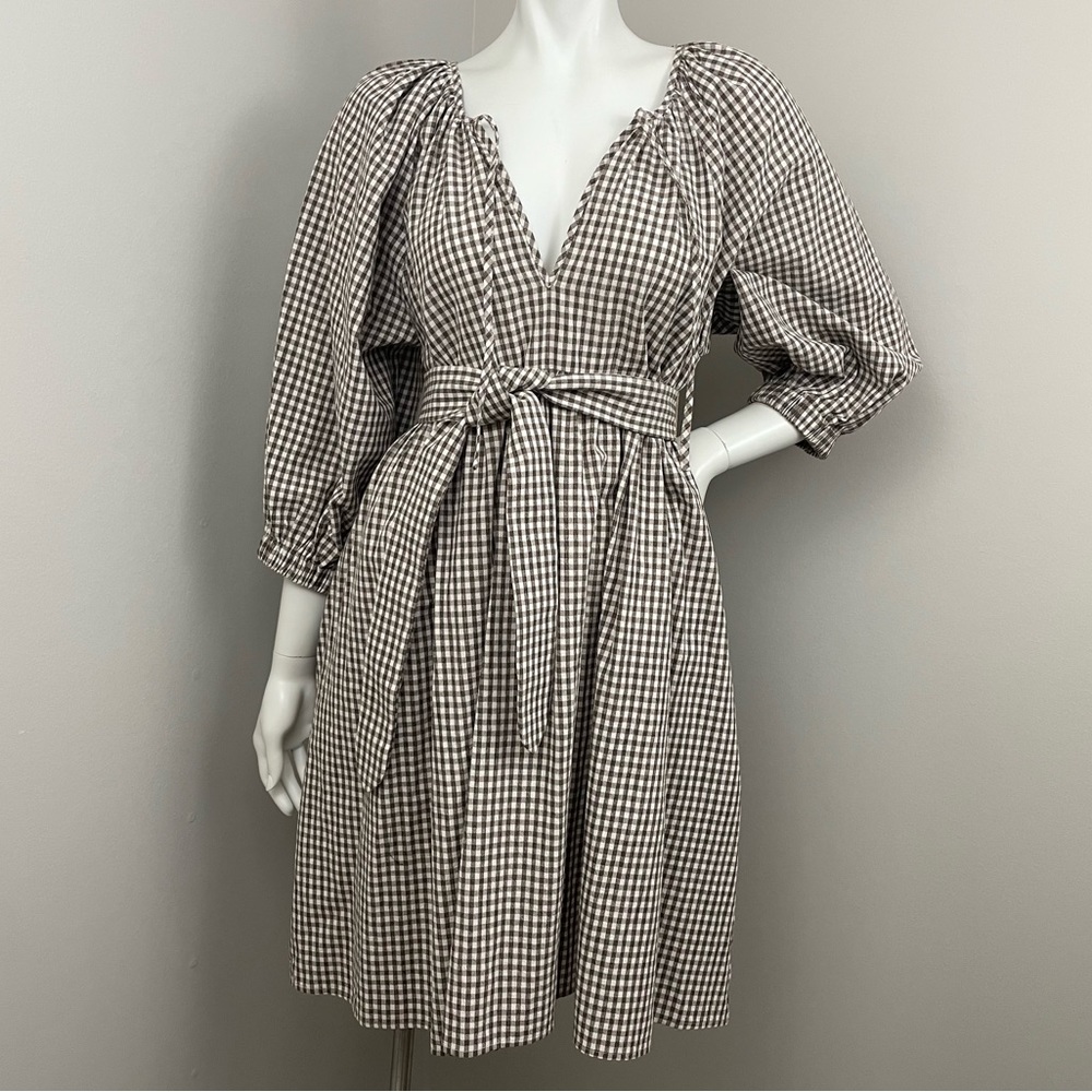 NWOT EMERSON FRY Rakel Keyhole Brown & White Gingham Dress